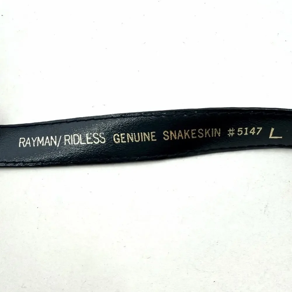 Vintage Rayman Ridless Black Snakeskin & Metal Detail Hook Belt Womens Large